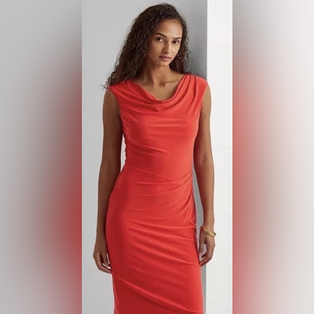 Lauren Ralph Lauren Red Draped Midi Dress - Size 12